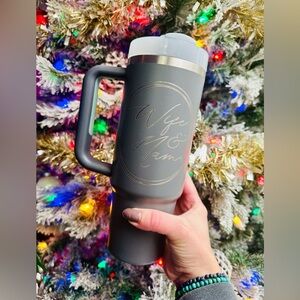 NEW Authentic Charcoal Stanley Quencher 30 oz Pre-Engraved - Wife & Mama